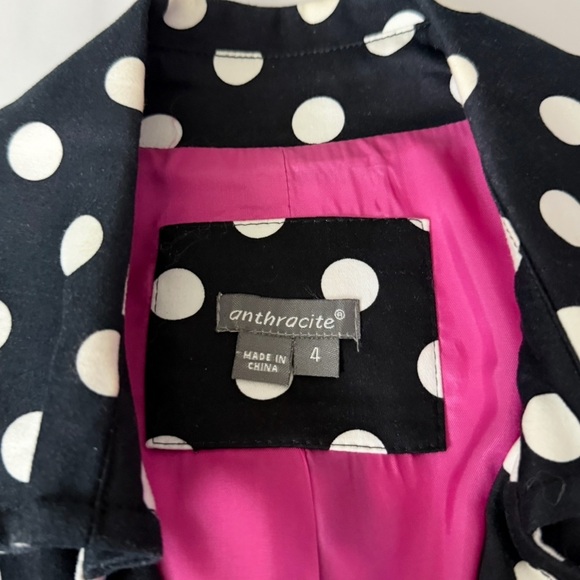 Anthracite Black & White Polka Dot Blazer - Snap Button Closure w/ a Flower - Picture 5 of 12